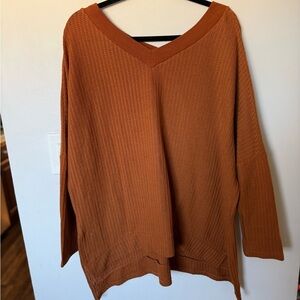 Oversized V-Neck Sweater in Warm Rust
